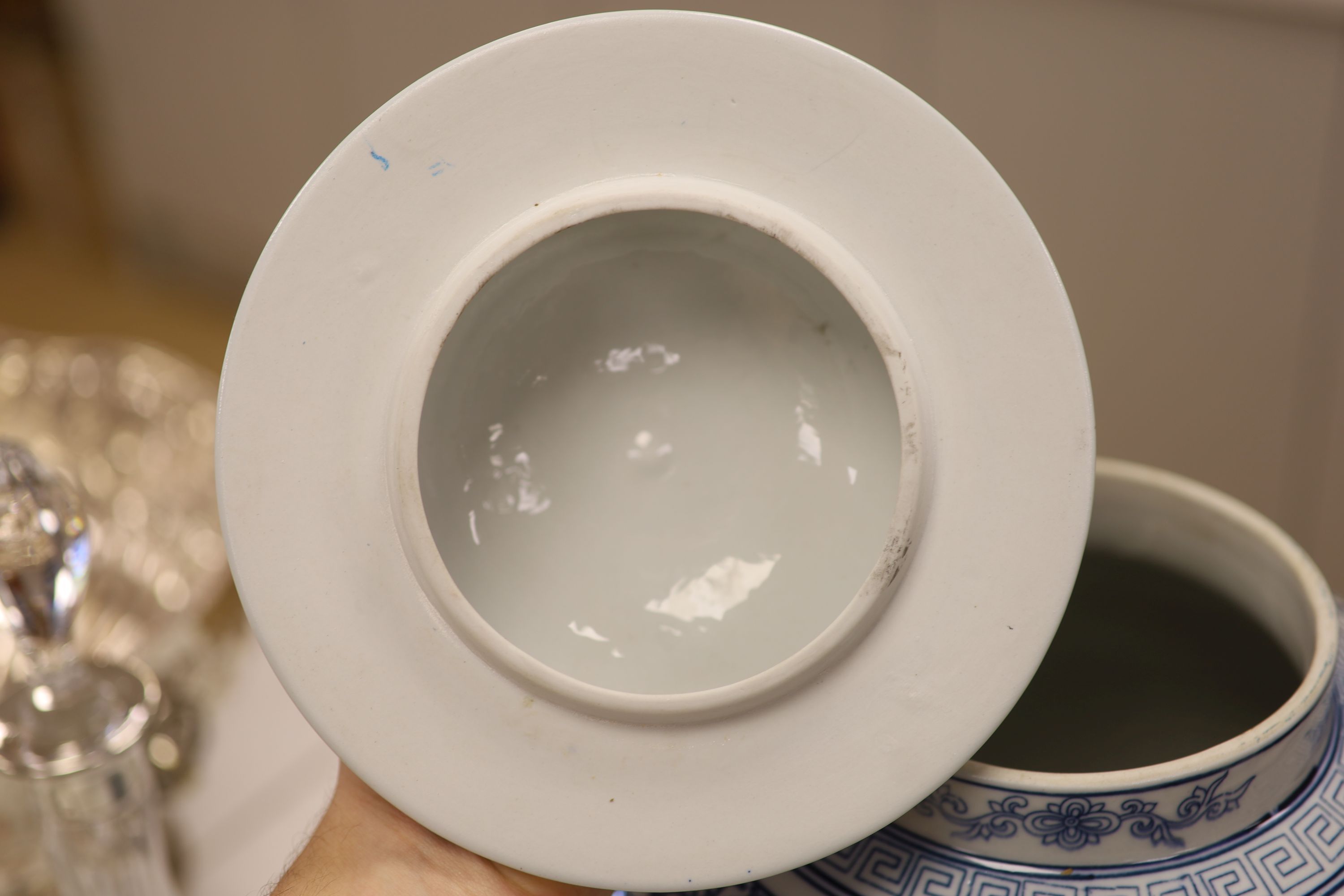 A large 20th century Chinese blue and white Shuangxi baluster vase and cover, height 32cm
